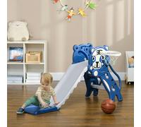 AIYAPLAY Kids Slide, 3 in 1 Freestanding Toddler Slide with Basketball Hoop, Climber, Basketball, Indoor Outdoor Tiger-Themed Playset for Ages 18-36 Months, Blue