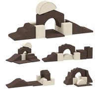 AIYAPLAY Kids Soft Play Set, 7 Piece Foam Climbing Blocks with Detachable Cover, Baby Indoor Climb and Crawl Foam Play Set for Toddlers, Preschoolers, Brown