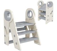 AIYAPLAY Kids Step Stool, Foldable Toddler Kitchen Stool, Adjustable Standing Tower with Handle, Non-Slip for Bathroom, Sink, Kitchen, Counter, Toilet Potty Training, Grey Grey