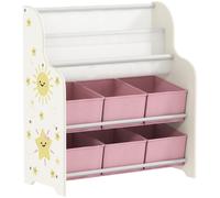 AIYAPLAY Kids Storage Unit, Toy Organiser with 6 Fabric Drawers and 2-Tier Sling Book Rack for Bedroom, Playroom, Nursery, Pink