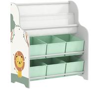 AIYAPLAY Kids Storage Unit, Toy Organiser with 6 Fabric Drawers and 2-Tier Sling Book Rack for Bedroom, Playroom, Nursery, Green