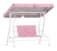 AIYAPLAY Kids Swing Chair, 2-Seater Patio Swing Bench with Adjustable Canopy, Seat Belts, Indoor Outdoor for Garden, Patio, Playroom, Pink