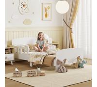 AIYAPLAY Kids Toddler Bed Frame with Safety Side Rails for 3-8 Years, White