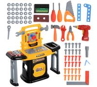 AIYAPLAY Kids Tool Bench, Workbench Kids Tool Set, 102 Pieces with Electric Drill, Storage, for Ages 3-6 Years, Yellow Yellow
