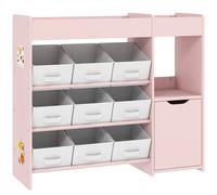 AIYAPLAY Kids Toy Storage, 9 Removable Fabric Bins, Wooden Toy Storage Units for Toys and Books for Bedroom, Nursery, Pink
