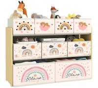 AIYAPLAY Kids Toy Storage Unit, 3-Tier Toy Organiser Shelf with 9 Non-Woven Fabric Boxes for Toys, Books, Dinosaur-Style Toy Storage Organiser for Bedroom, Nursery, Yellow Blue