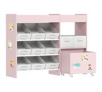AIYAPLAY Kids Toy Storage Unit with 11 Bins, Cabinet, Top Shelves, 3 Stickers, for Nursery, Playroom, Pink