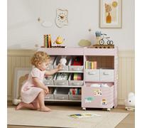 Aiyaplay Kids Toy Storage Unit With 11 Fabric Bins, 3 Stickers, Pink
