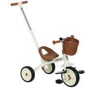 AIYAPLAY Kids Tricycle for 2-5 Years Old, 2-In-1 Toddler Trike with Adjustable Parent Handle, Pedals, Footrests, Storage Basket, 3 Wheel Bike for Boys and Girls, White