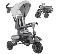 AIYAPLAY Kids Trike, 6 in 1 Toddler Tricycle with Adjustable Parent Handle & Canopy, Convertible Seat, for Ages 1-5 Years, Foldable Baby Trike with Safety Harness, Storage Basket & Bag, Grey