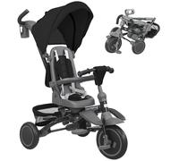 AIYAPLAY Kids Trike, 6 in 1 Toddler Tricycle with Adjustable Parent Handle & Canopy, Convertible Seat, for Ages 1-5 Years, Foldable Baby Trike with Safety Harness, Storage Basket & Bag, Black
