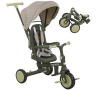 AIYAPLAY Kids Trike, Foldable Toddler Tricycle 5 in 1 with Adjustable Parent Handle & Removable Canopy, 5-point Safety Harness, Footrest, Storage Bag, for Ages 1-3 Years, Dark Green