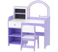 AIYAPLAY Kids Vanity Set, Girls Dressing Table with Stool, 2-Colour Lights Mirror, Pretend Dresser Gift for Ages 3-8, Purple