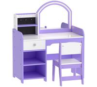 AIYAPLAY Kids Vanity Set, Girls Dressing Table with Stool, 2-Colour Lights Mirror, Pretend Dresser Gift for Ages 3-8, Purple