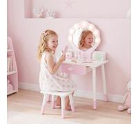 AIYAPLAY Kids Dressing Table Kids Vanity Set with Chair for 3-8 Years Pink | Acrylic Mirror, Lighted Bulbs, 7-Piece Accessories, Dressing Table