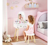 Aiyaplay Kids Vanity Table And Chair Set With 3-Colour Led Lights Mirror