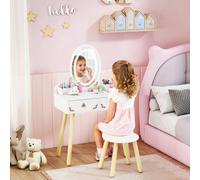 AIYAPLAY Kids Vanity Table and Chair Set with 3-Colour LED Lights Mirror