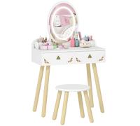 AIYAPLAY Kids Vanity Table And Chair Set With 3-Colour LED Lights Mirror | TJ Hughes