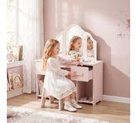 Aiyaplay Kids Vanity Table And Chair Set With Tri-Folding Mirror For 3+