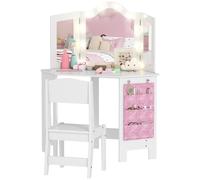 AIYAPLAY Kids Vanity Table and Stool with Lights - Tri-Folding Mirror - White | TJ Hughes