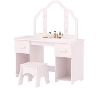 Aiyaplay Kids Vanity Table And Chair Set With Tri-Folding Mirror For 3+