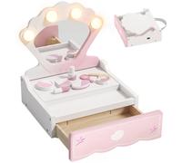 AIYAPLAY Kids Vanity Table, Portable Girls Dressing Table with Lights, Mirror, Drawer, Accessories, Gift for Girls 3-6 Years