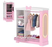 AIYAPLAY Kids Wardrobe, Children Dress Up Storage, Lighted Mirror, Pink | Clothes Rail, Jewelry Cabinet, Storage Shelves, Fabric Storage Boxes, Bedroom, Nursery