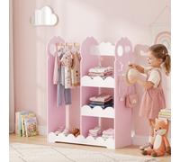 Aiyaplay Kids Wardrobe, Children Dress Up Storage With Mirror, Shelves, Pink
