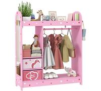 AIYAPLAY Kids Wardrobe, Kids Clothes Rail with Mirror for Bedroom, Pink