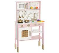 AIYAPLAY Kitchen Playset with Pretend Play Cooking Accessories, Play Kitchen with Oven, Microwave and Sink, Pink