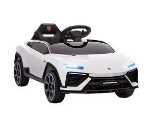 AIYAPLAY Licensed Lamborghini Electric Cars for Kids, 12V Battery Powered Ride On Car with Remote Control, Suspension, MP3, Horn, for 3-6 Years Old, White