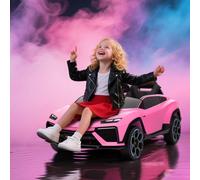 AIYAPLAY Licensed Lamborghini Electric Cars for Kids, 12V Battery Powered Ride On Car with Remote Control, Suspension, MP3, Horn, for 3-6 Years Old, Pink