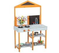 AIYAPLAY Mud Kitchen for Kids, Outdoor Wooden Play Kitchen with Removable Sink, Stove, Cookware Accessories, Storage Shelves, Pretend Play Toy for Boys and Girls Ages 3-8, Light Blue