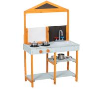 AIYAPLAY Mud Kitchen for Kids, Outdoor Wooden Play Kitchen with Sink, Stove, Cookware, Shelves, Pretend Play Toy for Ages 3-8