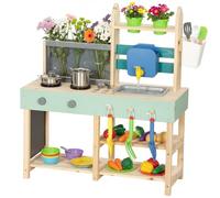 AIYAPLAY Mud Kitchen for Kids, Outdoor Wooden Play Kitchen with Stove, Faucet, Flower Pots, Storage Shelves, Kitchen Accessories, Garden Tools, Pretend Play Toy for Boys and Girls Ages 3+, Blue