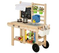 AIYAPLAY Mud Kitchen for Kids Outdoor, Wooden Pretend Play Kitchen Playset with Removable Sink, Stove, Faucet, Storage Shelves, Flower Pots, Accessories, Garden Tools, Natural Wood