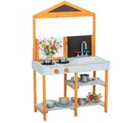 AIYAPLAY Mud Kitchen for Kids Wooden Play Kitchen Removable Sink Light Blue
