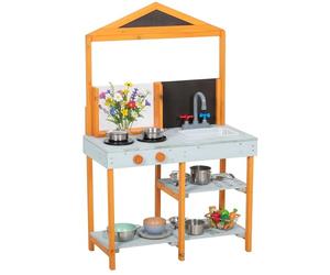 AIYAPLAY Mud Kitchen for Kids Wooden Play Kitchen Removable Sink Light Blue