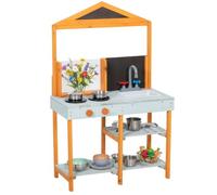 AIYAPLAY Mud Kitchen for Kids Wooden Play Kitchen Removable Sink Light Blue | Outdoor, Stove, Cookware Accessories, Storage Shelves, Pretend Play Toy, for Boys and Girls Ages 3-8