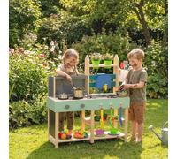 AIYAPLAY Mud Kitchen for Kids, Outdoor Wooden Play Kitchen with Stove, Faucet, Flower Pots, Storage Shelves, Kitchen Accessories, Garden Tools, Pretend Play Toy for Boys and Girls Ages 3+, Blue