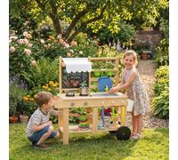 AIYAPLAY Mud Kitchen with Real Water Faucet Natural Wood