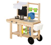 AIYAPLAY Mud Kitchen with Real Water Faucet Pretend Play Kitchen Playset with Sink and Storage Natural Wood