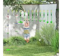 AIYAPLAY Obstacle Course for Kids, 32.8ft 10 Piece Zip Line Stackline for Kids, with 2 Monkey Bars, 2 Gym Rings, Rope Ladder, Nest Swing, Tree Protector, 2 Bags, Hanging Tray, 2 Rope Knots