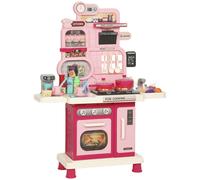 AIYAPLAY Play Kitchen, 33 PCS Kids Kitchen Playset with Lights, Sounds, Storage, Circulating Water Sink for 3-6 Years, Pink