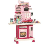 AIYAPLAY Play Kitchen 33 PCS with Lights Sounds for Kids 3-6 Years Pink | Kids Kitchen Playset, Storage, Play Sink, Cooking Stove, Oven, Interactive Playset
