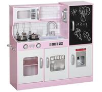 AIYAPLAY Play Kitchen Kid Kitchen Chalkboard Sink Ages 3-8 Years Pink | Toy Phone, Microwave, Ice Maker, Cooking Stoves, Boys Girls