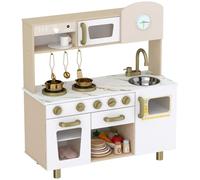 AIYAPLAY Play Kitchen Kids Kitchen Playset Rotating Coffee Machine White