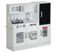 AIYAPLAY Play Kitchen, Kids Kitchen Playset Toy with Chalkboard, Toy Phone, Microwave, Ice Maker, Cooking Stoves, Sink, for Boys Girls Ages 3-8 Years, White