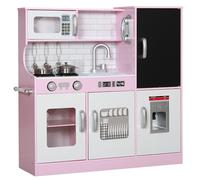 AIYAPLAY Play Kitchen, Kids Kitchen Playset Toy with Chalkboard, Toy Phone, Microwave, Ice Maker, Cooking Stoves, Sink, for Boys Girls Ages 3-8 Years
