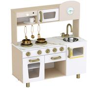 AIYAPLAY Play Kitchen, Kids Kitchen Playset with Rotating Coffee Machine, Storage Shelf, Stove, Gift for Kids 3-6 Years, White